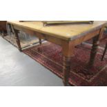 Large pine farmhouse rectangular kitchen table on baluster turned legs. (B.P. 21% + VAT)