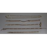 Three 9ct gold bracelets and a chain. 25g approx. (B.P. 21% + VAT)