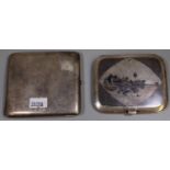 Niello silver North African origin cigarette case decorated with desert scenes, together with a