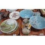 Tray of china and glass, to include: Carnival glass bowl and jug, Melba Ware floral bowl, British