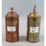 Pair of brass miner's cylindrical boxes with domed covers. (2) (B.P. 21% + VAT)