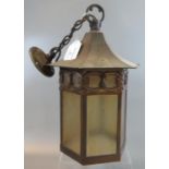 Metal hanging lantern design ceiling light with frosted panels. (B.P. 21% + VAT)