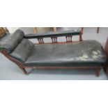 Edwardian mahogany framed and leather chaise longue on tapering legs and casters. (B.P. 21% + VAT)