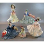 Five Royal Doulton bone china figurines to include: 'Elyse', 'Babie', 'Katy', 'Sunday Best' etc. (5)