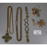 A group of Victorian and later costume jewellery including: silver gilt Maltese cross, chains