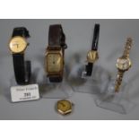 Collection of ladies wristwatches; three gold, another marked Mappin & Webb quartz (possibly