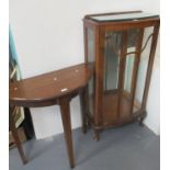 Early 20th Century oak D end side table on square tapering legs, together with a mid Century