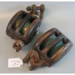 Two vintage wooden and iron rigging blocks. (2) (B.P. 21% + VAT)