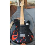 Music Alley kid's starter six string electric guitar with flame design, in canvas slip. (B.P.