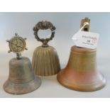 Group of three brass bells, various. One engraved 'Mona's Isle 1827'. (3) (B.P. 21% + VAT)