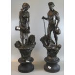 Pair of early 20th Century French bronzed spelter emblematic figures of farm workers, on socle