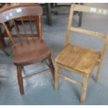 Early 20th Century elm spindle back child's chair, together with another beech bar back child's