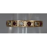 9ct gold diamond and ruby half hoop eternity ring. 2.1g approx, size N + 1/2. (B.P. 21% + VAT)