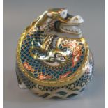Royal Crown Derby bone china paperweight, 'Dragon no.2, Dragon of good fortune', with gold