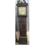 Early 19th Century Welsh cottage oak longcase clock with Arabic face and two train movement. Two