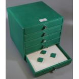 Boodles green leather finish five drawer jewellery box or chest. (B.P. 21% + VAT)