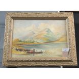 R.A Winter (British late 19th Century), figures in a punt on a loch, signed and dated 1887, oils