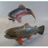 Pair of carved wooded polychrome decorated models of fish. 20cm long approx. Probably oriental (2)