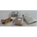 Two silver cigarette cases (5.53 troy ozs approx), together with another silver plated engine turned