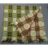 Vintage woollen Welsh tapestry blanket on green ground with fringed edges. (B.P. 21% + VAT)