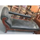 Edwardian mahogany framed and leather chaise longue on tapering legs and casters. (B.P. 21% + VAT)