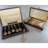 Set of six cased silver teaspoons with Birmingham hallmarks, 1.74 troy ozs approx. together with