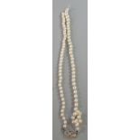 String of cultured pearls with 14ct white gold diamond set clasp. (B.P. 21% + VAT)