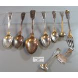 Bag of Victorian and other silver to include: fork, spoons, baby feeder etc. Total weight 12.6troy