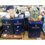 Two trays of boxed Royal Doulton character jugs: 'The Genie' (x 2), 'The Witch', 'The Wizard', 'Town