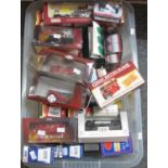Box of assorted diecast model vehicles all appearing in original boxes to include: Corgi,