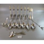 A bag of silver and silver plated cutlery to include; silver ladle, spoons etc. (B.P. 21% + VAT)