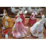 One small Royal Doulton figurine 'Ninette', together with five larger Royal Doulton figurines: '