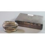 Silver plated engine turned cigarette box marked 'Cardigan Golf Club 1966', together with a 'Ronson'