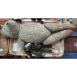 Large mid century mohair teddy bear with stitched nose, movable limbs and one glass eye and a