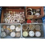 Tray of assorted pocket watches to include: Elgin, Army Service, military, German, British,