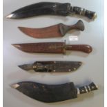 Two Nepalese Kukri and three other knives, Middle Eastern etc. (5) (B.P. 21% + VAT)