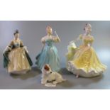 Three Royal Doulton figurines, to include: 'Elegance', 'Enchantment' and 'Ninette', together with