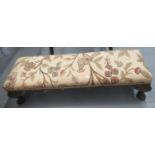 Early 20th century mahogany upholstered window seat/stool with bobbin turned arms, together with