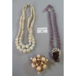 Hard stone Christian Dior double strand bead necklace, and)