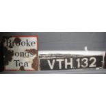 Vintage double sided enamel sign in distressed condition 'Brook Bond's Tea'. 27 x 27cm approx.