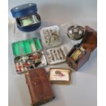 Quantity of fishing tackle items, to include: two aluminium fly boxes, containing trout and salmon