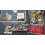 Box containing various glassware; boxed Cristal D' Arques French champagne flutes, Dartington