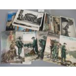 Postcards, all world selection, mostly topographical, but includes a few Italian military cards. (