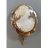 9ct gold framed oval portrait cameo brooch. (B.P. 21% + VAT)