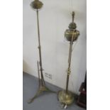 Two similar 'Arts and Crafts' brass floor oil lamps, one now converted to electricity. (2) (B.P. 21%