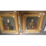Victorian school, a pair of overpainted photographs of a bewhiskered gentleman and a lady, in glazed