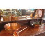 Collection of vintage copper kitchenalia and other items to include; pans, tray, measures,