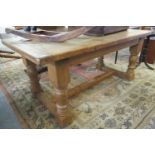 Good quality pine cleated refectory dining/kitchen table on baluster turned legs and central