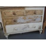 Victorian distressed pine painted straight front chest of two short and two long drawers on baluster