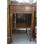 Reproduction mahogany leather top single drawer lamp table with under tier on square tapering